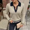 100% RopaTEMU Transfronterizo 2026 Nuevo Casual Estilo Coreano Cuello Polo Media Botonadura Bloque de Color Tejido de Punto Mujer
