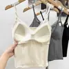 Camisola sexy de tejido cepillado de principios de otoño con encaje empalmado, top de tirantes de látex con copa fija para mujer, ajustado y que realza la figura, lencería