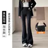 Pantalones de campana de tiburón para mujer Otoño Invierno Persona alta Extendido Engrosado Pantalones de algodón Ropa exterior Cintura alta Yoga Con terciopelo Pierna ligeramente acampanada Leggings