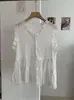 Blusa de Gasa con Volantes, Lunares, Encaje y Patchwork de Cuello en V para Mujer, Diseño de Verano sin Mangas 7895