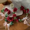 Coroa de Flores Rosa Fada Headpiece Faixa de Cabeça Estilo Mori Menina Adulta Flores Artificiais Faixa de Cabeça Acessórios de Cabelo Flor na Cabeça Adereços para Fotos