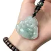 Colgante Buda Verde Tianshan Flores Flotantes Buda Maitreya Sonriente Colgante de Jade Colgante de Jade Translúcido Suave como el Hielo Estilo Chino Nuevo Cadena Unisex