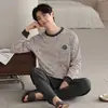 Pijama Masculina de Outono e Inverno Algodão Puro Manga Longa Calça Longa Simples Casual Pulôver de Gola Redonda Pode Usar Fora Conjunto Homewear Masculino