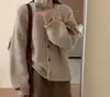 Cardigan de Tricô Versátil Estilo Coreano Macio Chegada Nova Outono/Inverno Peça Externa Cor Sólida Barra Enrolada Estilo Simples Cardigan de Tricô Gola Redonda para Mulheres