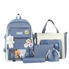 Mochila Escolar de Cuatro Piezas Transfronteriza para Estudiante Mochila de Escuela Secundaria Preparatoria Estudiante Mujer Mochila de Cinco Piezas Bolsa de Viaje de Gran Capacidad