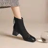 Botines de Tacón Grueso Estilo Chino para Mujer 2026 Otoño/Invierno Nueva Moda Versátiles Cómodos Botines Individuales Elegantes Punta Cuadrada Botas Adelgazantes