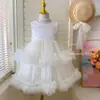 Vestido de Verão para Meninas 2026 Novo Estiloso Vestido Princesa Infantil Bebê Mangas Bufantes Sem Mangas Vestido de Renda