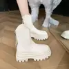 Botas de Moda Estilo Británico para Mujer Primavera Otoño Botines Individuales Plataforma Pequeña Suela Gruesa Tacón que Aumenta la Altura Corte en V Adelgazantes Botines Chelsea para Tobillo