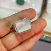 Anillo de calcedonia blanca hielo de alta calidad natural anillo de hombre de boca abierta plata 925 con incrustaciones anillo de calcedonia blanca hielo fluorescente de lujo