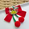Pinza para el pelo con lazo de terciopelo rojo navideño, set de tocado con campana y borla de dibujos animados lindos de Papá Noel para niños