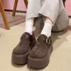 Zapatos Casuales Retro para Mujer Estilo Birkenstock, de Gamuza, con Suela Gruesa, Hebilla de Cinturón, Plataforma que Aumenta la Altura, Versátiles y a la Moda, de Cobertura Completa