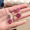 Collar Colgante Zircón Corte Azul Diamante Diamante Klein Rojo Rosa Fuegos Artificiales Coloridos Aretes Anillo Parai de Alto Carbono para Mujer