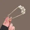 Novo Estilo Chinês Grampo de Cabelo em Forma de U com Flor e Pérola Grampo de Cabelo de Alta Qualidade Estilo Antigo Grampo de Cabelo com Franja Flor de Passo para Combinar com Qipao