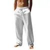 Calças Casuais de Linho Masculinas Amazon Estilo Novo Europeu Americano Verão Cor Sólida Cordão Soltas Perna Reta Finas Longas