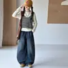 Conjunto Outono para Meninas Médias e Grandes Nova Roupa Infantil Meninas Conjunto Duas Peças Listrado Falso Camiseta Top Calça Jeans Conjunto Duas Peças