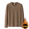 Camiseta Térmica de Manga Longa com Gola Redonda, Dupla Face, para Homens, Outono e Inverno, Cor Sólida, Caimento Solto, Camada Base, Atacado