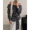Camisa de Cuadros Retro 2025, de un solo hombro, con cordones para un look que estiliza la cintura