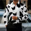 Camisa estampada de manga comprida masculina transfronteiriça da Amazon, camisa casual com gola estampada, top masculino