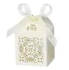 Caja de dulces para boda con corte de papel de patrón de ventana hueca con lazo de cinta, caja de papel para recuerdos de boda, caja de regalo de dulces, caja de embalaje para bodas
