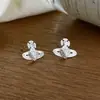 Pendientes de botón de Plata de Ley 925 con Saturno Incrustado de Diamantes para Mujer Moda Simple Lujo Ligero Gama Alta Exquisitos Estilo Básico Pendiente 0387A