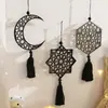 Artesanía de Madera Colgante Estrella Negra y Luna Hueca Nuevo Producto Transfronterizo Decoración de Pared para Hogar y Dormitorio Colgador Venta al por Mayor