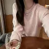 Suéter de punto para mujer, 100% lana, con borde enrollado, cuello redondo, nuevo para otoño e invierno, estilo coreano, suave y holgado, adecuado para capas, casual y acogedor