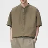 Camisa de Manga Corta con Cuello Alto Estilo New Old Money para Hombre, Nueva Colección Primavera/Verano 2026, Camisa Casual Simple de Lujo Ligero de Moda Americana Holgada