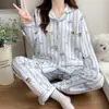 Pijama Sándwich de Algodón para Mujer en Otoño e Invierno Nuevo Espesado Dulce Lazo Traje de Manga Larga Ropa de Casa Se Puede Usar Afuera