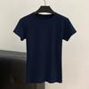 Camiseta Blanca de Manga Corta con Hombro Regular en Stock 2025 Verano Top de Capa Base de Hombro Regular para Mujer Camiseta Slim Acanalada