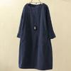 Outono e inverno Novo vestido liso de veludo cotelê retrô vestido solto para mulheres plus size