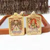 Pingente Thangka Novo Estilo Cinco Senhores com Relevo Dupla Face em Cobre, Um Lado Apresentando os Cinco Senhores e o Outro Apresentando a Raposa de Nove Caudas, Protetor do Dharma e Deus Amarelo da Riqueza