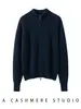 Cárdigan de punto gofre de cachemira con cremallera para mujer, nuevo estilo otoño/invierno, cuello semi-alto, versátil y favorecedor, suéter de longitud corta