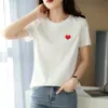 Asas bordadas amor em torno do pescoço cor sólida mercerizado algodão T-shirt Slim fit emagrecimento primavera e verão novo fio de algodão cheio de manga curta das mulheres