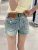 Shorts jeans estilosos bordados de cintura baixa para mulheres, estilo fino de verão, plus size, modelador, versátil, hot pants de perna larga