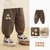 Calça Kaka Panda forrada com fleece para meninos, calça de inverno para esportes infantis, roupas de inverno para meninas, calça comprida de outono e inverno para bebês, estilo moderno