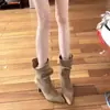 Botas plisadas Chuyuji para adelgazar Tacones altos Tacón de aguja Botas de media caña Botas cortas plisadas
