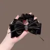 Novo Estilo Luxo Leve High-end Tecido de Cetim Grande Laço Anel de Cabelo Exquisito Bolsa Furada Corda de Cabelo Preta Corda de Cabeça para Rabo de Cavalo
