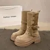 Botas de plataforma estilo británico para mujer, nueva colección otoño/invierno 2026, diseñadas para hacer que las mujeres menudas parezcan más delgadas, altura a media pantorrilla, botines cortos de equitación