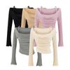 Dropshipping Internacional Outono e Inverno Gola Swing Modelagem Justa Elegante Falso Duas Peças Malha de Manga Longa Top Externo Feminino