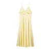 Ropa de Mujer al por Mayor Transfronteriza Estilo Europeo y Americano Nueva Moda Elegante Textura de Satén de Seda Correa Plisada Vestido Midi