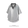 Camiseta de Manga Corta con Cuello Turn-Down Falsa de Dos Piezas para Hombre, Nuevo Estilo de Verano, Camisa Holgada Casual de Media Manga, Top Versátil de Estilo Americano para Viajar al Trabajo