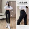 Calça feminina com bolso de tubarão para uso ao ar livre, estilo fino para primavera e outono, novo modelo 2025, tamanhos grandes, cintura alta, controle de barriga, leggings de ciclismo, levantamento de bumbum