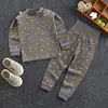 Conjunto de Pantalones de Cintura Alta para Niños que Protegen el Vientre, Estilo Primavera y Otoño, Ropa de Otoño para Bebés, Ropa Interior de Algodón Puro para Niñas, Pijama de Cuello Redondo para Niños