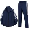 Traje Deportivo de Cuello Alto con Tres Barras para Hombre Primavera y Otoño Chaqueta Casual Pantalones Largos Conjunto de Dos Piezas Holgado Retro Ropa para Correr y Fitness