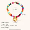 Pingente de Estilo Casual Europeu e Americano para Férias na Praia Transfronteiriças Pingente de Coração Banhado a Ouro 18K de Aço Inoxidável Colar Dopamina Colorido