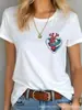Talla Europea Transfronteriza Talla Europea Independiente Flor Simple Cuello Redondo Estampado Camiseta de Verano Top para Mujer