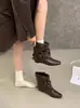 Botas de Cano Longo com Fivela Quadrada Retrô Estilo Cowboy Ocidental da Moda 2026 Estilo Outono/Inverno Botas de Cano Curto Martin Americanas Spicy Girl