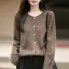 Cárdigan de punto cepillado, cuello redondo, sin costuras, para mujer, otoño/invierno, mezcla de lana y cachemira, suéter suave y cómodo, prenda de abrigo de manga larga