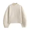 Moletom Pulôver de Couro com Gola Alta e Detalhes de Miçangas, Estilo Europeu e Americano, Moda Francesa, Solto 2712420