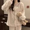 Explosiones en Vivo 240g Encaje de Terciopelo Jacquard Chanel Cárdigan de Invierno Pijama Grueso Traje de Mujer Ropa para el Hogar